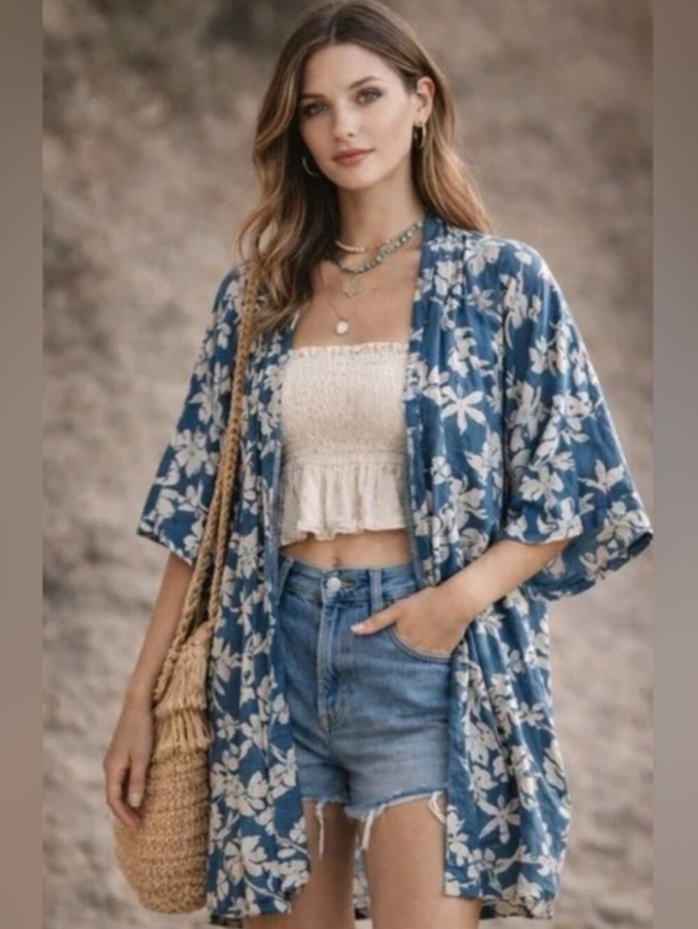 Natural By Known Supply Floral Kimono Top Organic Cotton Oversized M L EUC